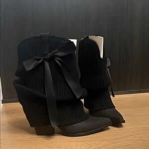 Free People JC x FP X UL Black Heeled Boots with Bow Detail
